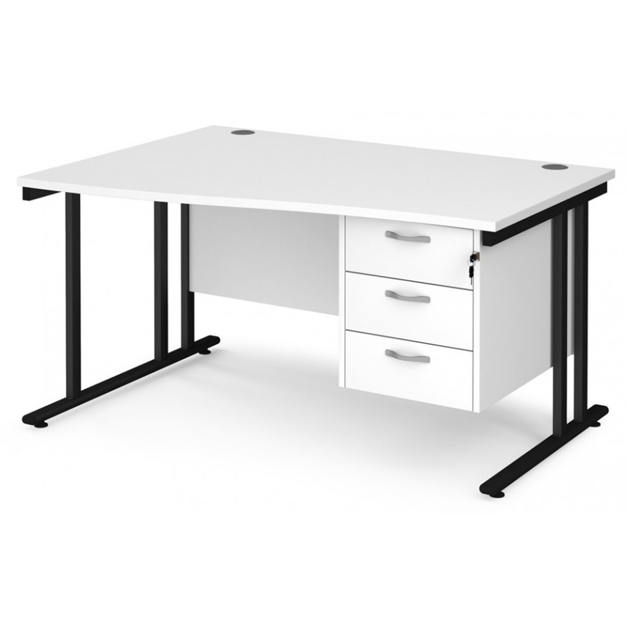 Maestro Cantilever Leg Wave Desk with Three Drawer Pedestal